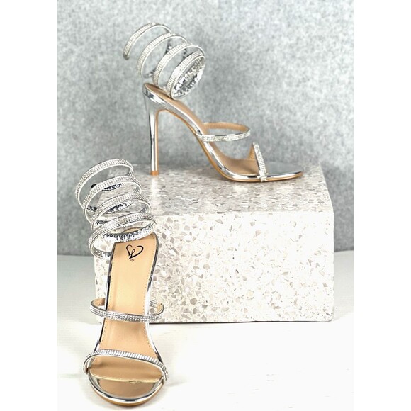 Windsor Silver Rhinestone Spiral Heels Women’s 8.5 Stiletto Holiday Party Sexy - Picture 3 of 12